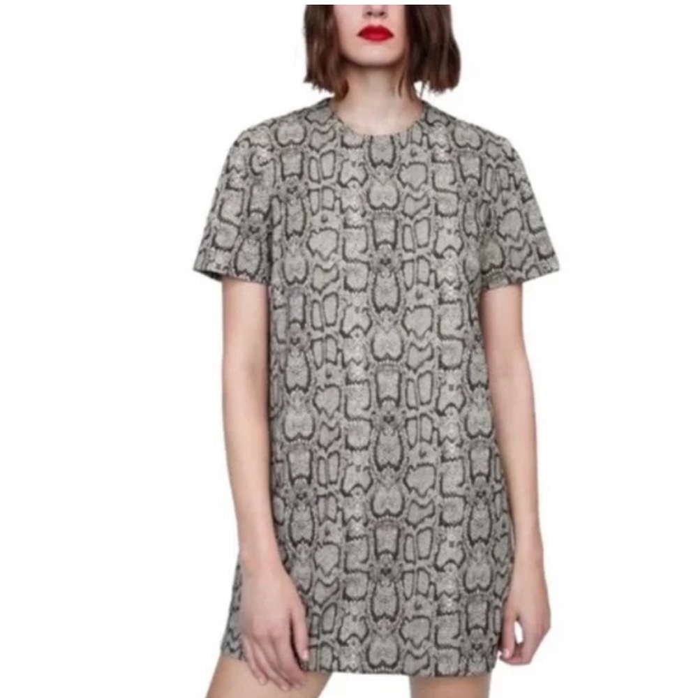 NEW NWT ZARA WOMAN snake print above knee sheath dress size SMALL animal print